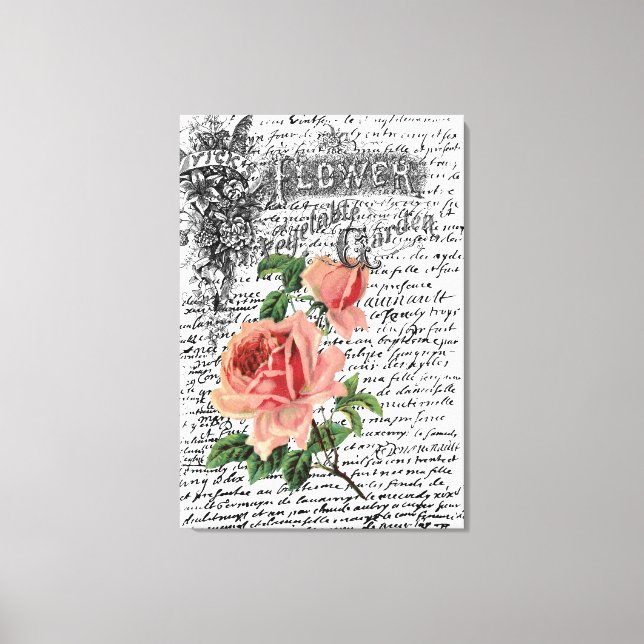 Lienzo Jardín de flores de la vieja rosa roja ARt (Anverso)