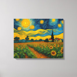 Lienzo Jardín de girasoles en una noche estrellada