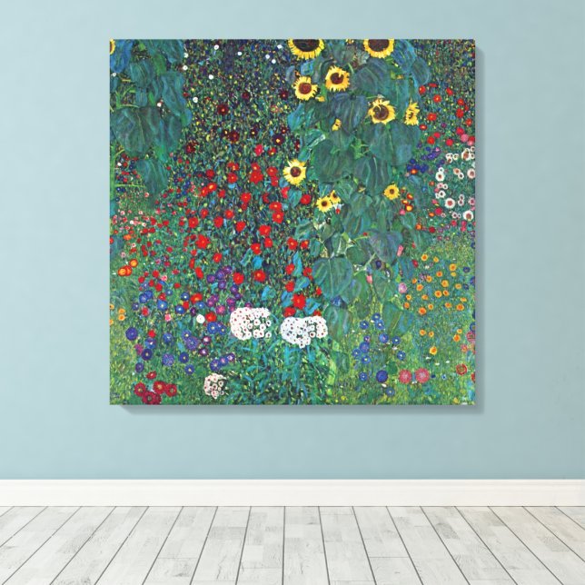 Lienzo Jardín de granjero con Girasol de Klimt, Flores Vi (Insitu (piso de madera))