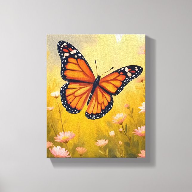 Lienzo Jardín de Mariposas Monarca Acuarela Floral (Anverso)