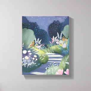 Lienzo Jardín de Medianoche   Camino Floral Acuarela