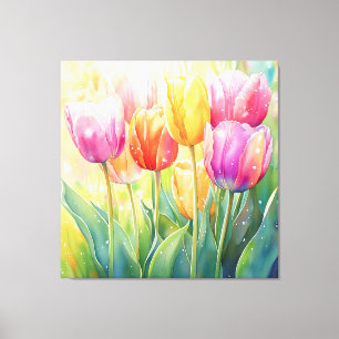 Lienzo Jardín de Tulipanes de la Primavera de la acuarela