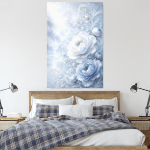 Lienzo Jardín Floral Soñado en Azul Hielo