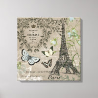 Jardín francés vintage Torre Eiffel stretchedcanva