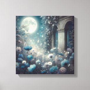 Lienzo Jardín iluminado por la luna con flores celestiale
