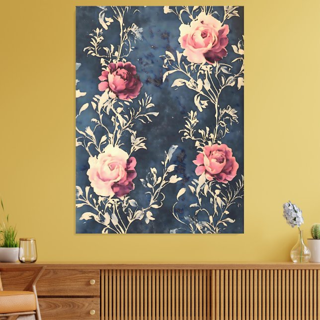 Lienzo Jardín iluminado por luna - Rosas de cosecha en az (Insitu (Sala de estar))