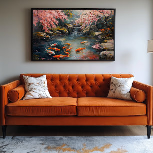 Lienzo Jardín japonés apacible con estanque Koi