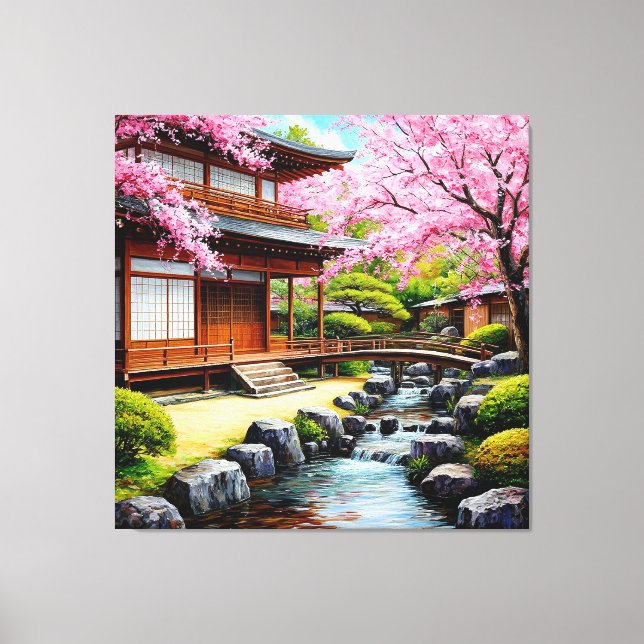 Lienzo Jardín Japonés Tradicional Con Flor de Cerezo (Anverso)