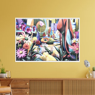 Lienzo Jardín Surreal - Diseño de Ilustracion floral 1