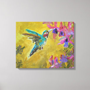 Lienzo Jardín Vibrante de Colibríes y Fucsia
