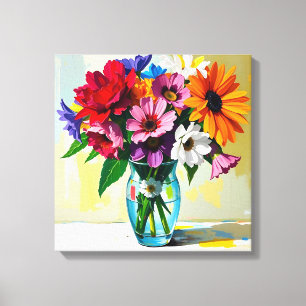 Lienzo Jarrón Bonito de Flores Coloridas