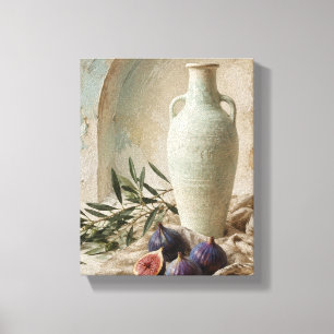 Lienzo Jarrón Celadón y Higos Caídos Bodegón Mediterráneo