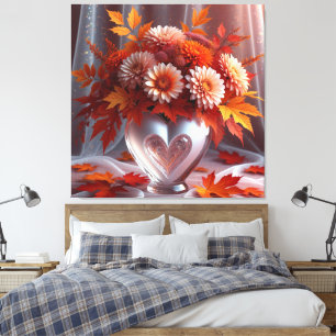 Lienzo Jarrón con forma de corazón con flores de otoño vi