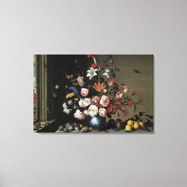 Lienzo Jarrón de flores junto a una ventana, Balthasar va (Anverso)