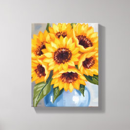 Lienzo Jarrón de girasoles Bouquet de flores de acuarela