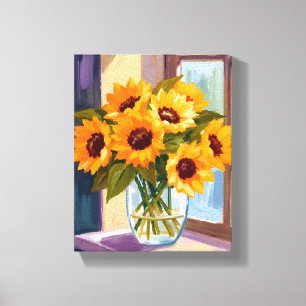 Lienzo Jarrón de girasoles   Bouquet floral amarillo acua