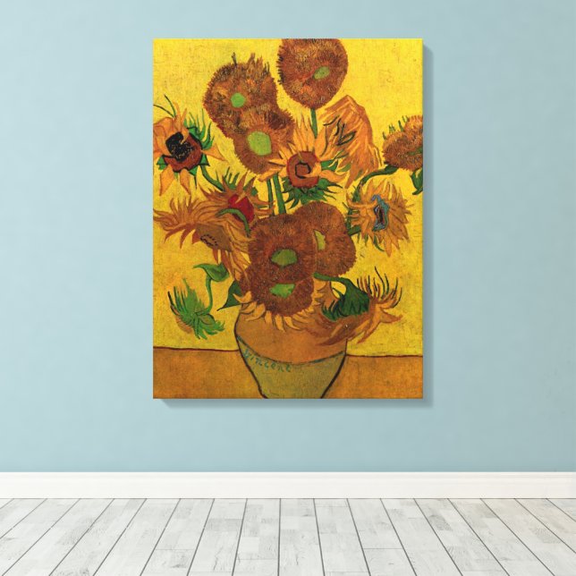 Lienzo Jarrón de Still Life con 15 girasoles Vincent van  (Insitu (piso de madera))