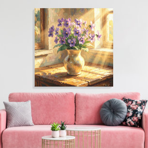 Lienzo Jarrón de Violetas Moradas Impasto
