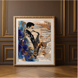 Lienzo Jazz Saxofón Wall Art - Músico Resumen