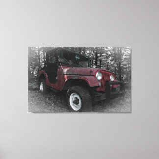 Lienzo Jeep rojo con fondo negro y blanco