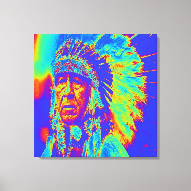 Lienzo Jefe de nativos americanos Pop Art (Anverso)