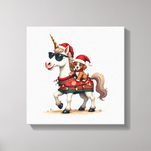 Lienzo Jersey Feo de Unicornio y Perro de Navidad Vintage