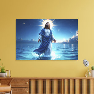 Lienzo Jesucristo caminando en la escena bíblica del agua