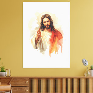 Lienzo Jesucristo Extendiendo Manos Pintura al Acuarela
