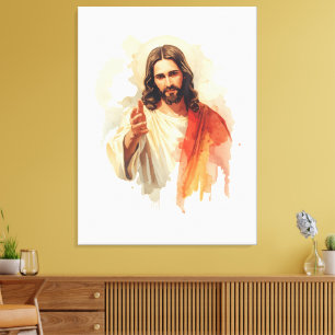 Lienzo Jesucristo Extendiendo Manos Pintura al Acuarela