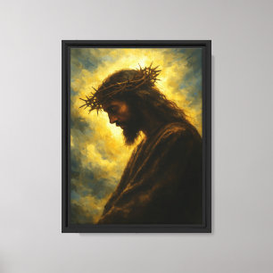 Lienzo Jesús en Silencio con Corona y Luz Dorada