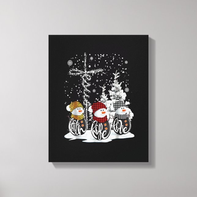 Lienzo Jesús Faith Hope Love Snowman Red Plaid Xmas Por C (Anverso)