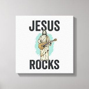 Lienzo Jesús Rocks Guitar Grabado Cristiano Vintage Des