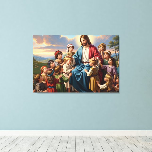 Lienzo Jesús rodeado de niños (Insitu (piso de madera))