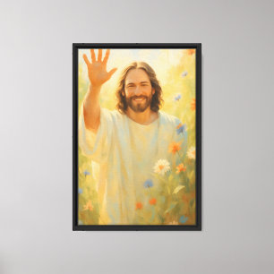 Lienzo Jesús sonriendo en el campo de las flores