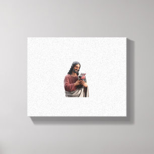 Lienzo Jesús sosteniendo a Moo Deng el hipopótamo pigmeo 