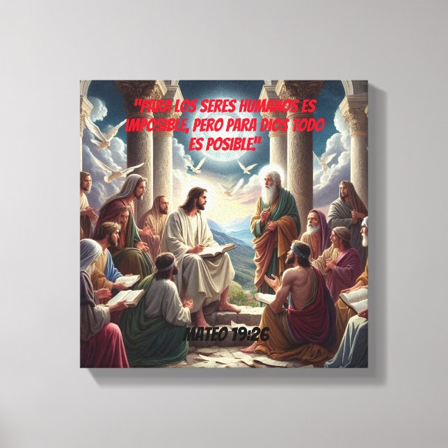 Lienzo Jesús y los Discípulos: Mateo 19:26 (Anverso)