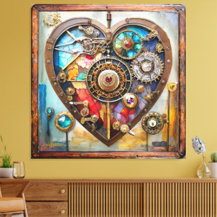 Lienzo Jewels y corazón de vidrio emplomado serie Steampu