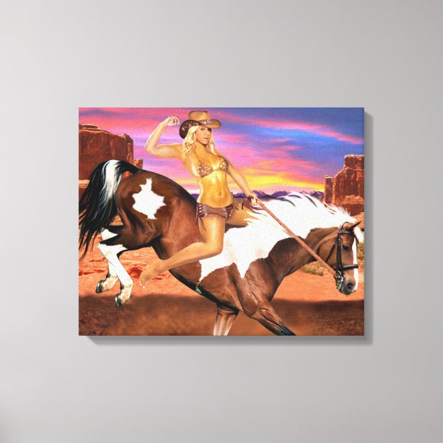 LIENZO JINETE DE BRONCO VAQUERA (Anverso)