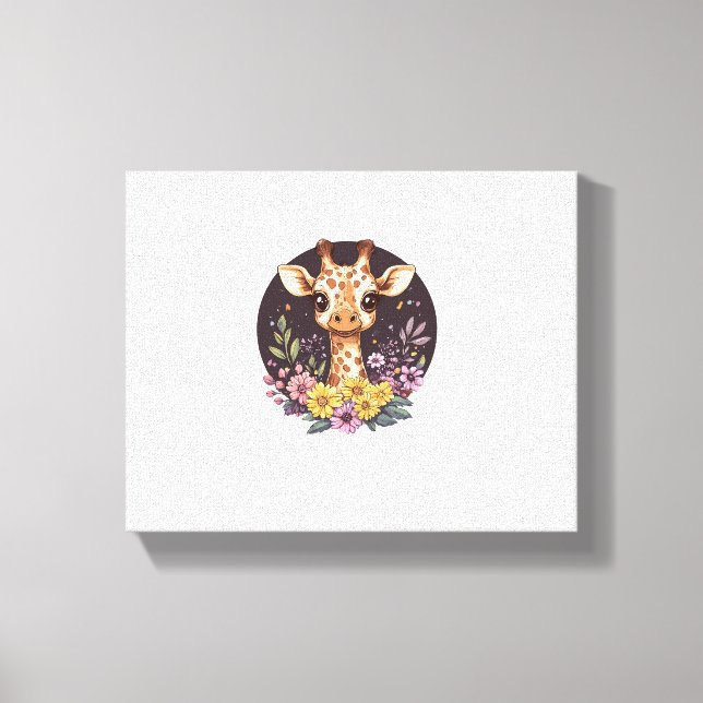 Lienzo Jirafa Adorable Rodeada De Flores   (Anverso)