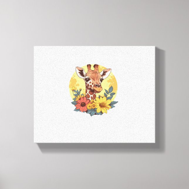 Lienzo Jirafa con girasoles y margaritas   (Anverso)