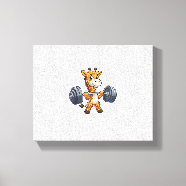 Lienzo Jirafa de dibujos animados linda levantando pesas  (Anverso)