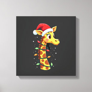 Lienzo Jirafa de Navidad Sombrero de Santa Luces Jirafa H