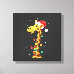 Lienzo Jirafa de Navidad Sombrero de Santa Luces Jirafa H