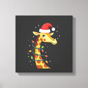 Lienzo Jirafa de Navidad Sombrero de Santa Luces Jirafa H