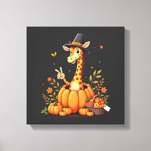 Lienzo Jirafa de Otoño Calabaza de Acción de Gracias para