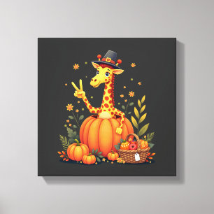 Lienzo Jirafa de Otoño Calabaza de Acción de Gracias para