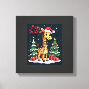 Lienzo Jirafa Feliz Navidad Encendido del Árbol de Navida