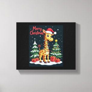 Lienzo Jirafa Feliz Navidad Encendido del Árbol de Navida