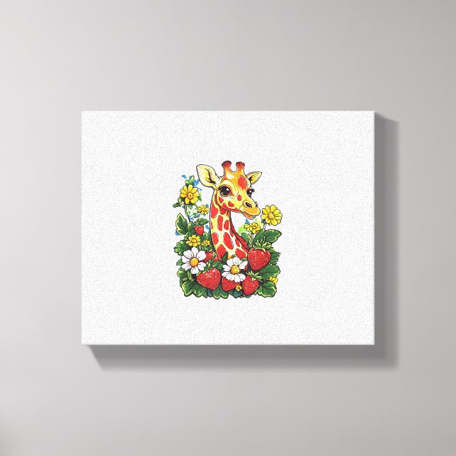 Lienzo Jirafa Fresas y Flores Gráfico Jirafa Lindo (Anverso)