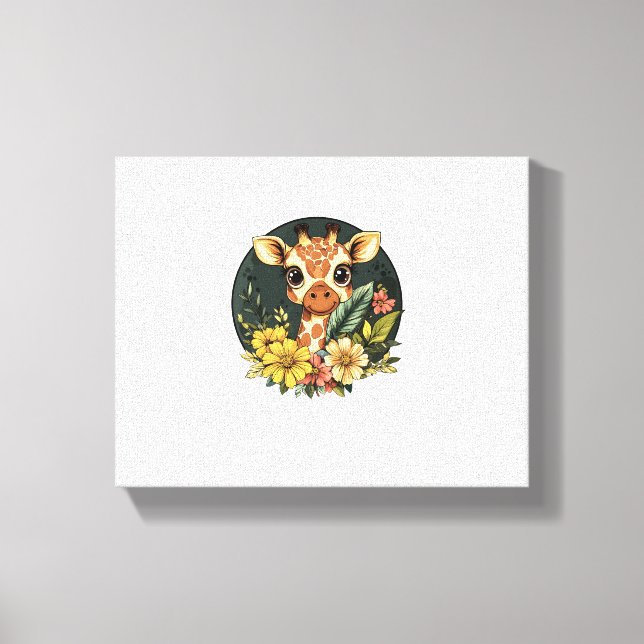 Lienzo Jirafa Rodeada De Flores Vibrantes   (Anverso)